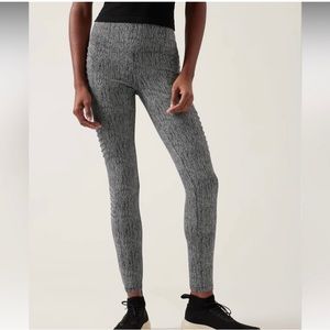 Athleta Delancey Textured Moto Leggings. Size L. Black and white